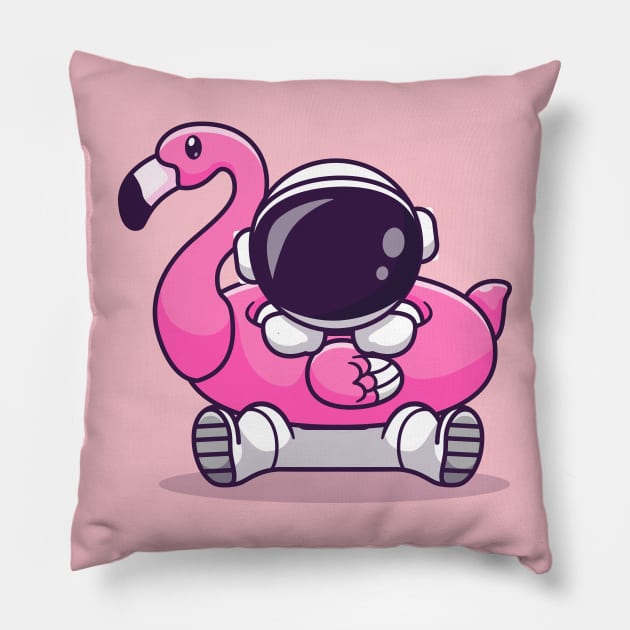 Cute Astronaut Wearing Flamingo Swimming Tires Cartoon Pillow by Catalyst Labs