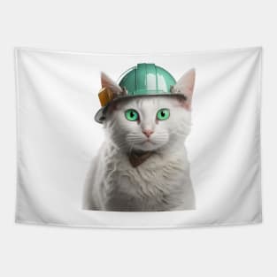 Cute Cat with Green Hard Hat catswithhardhats Tapestry