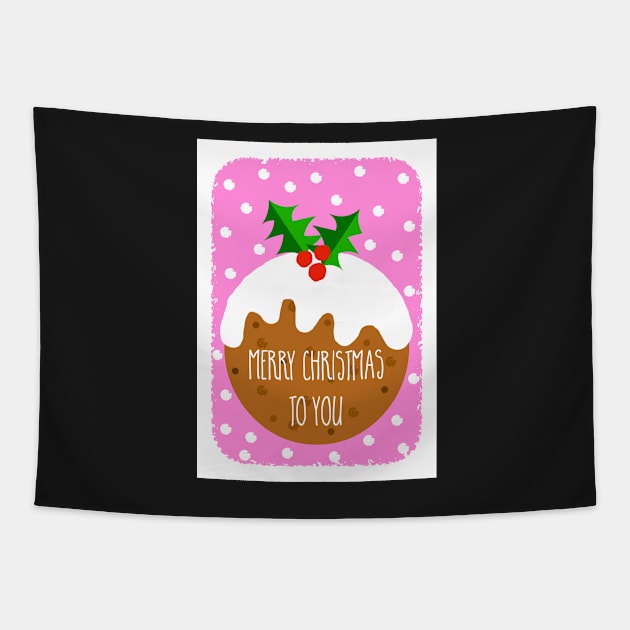 Christmas Pudding Festive Greeting ( pink version ) Tapestry by AdamRegester