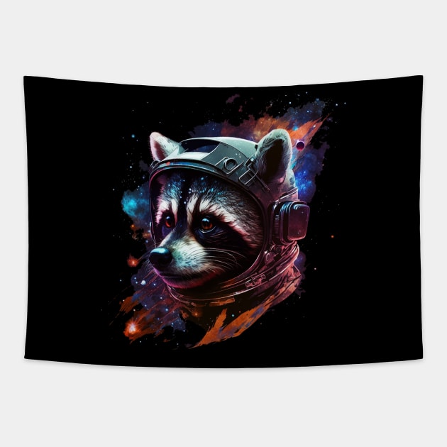 space raccoon Tapestry by a cat cooking