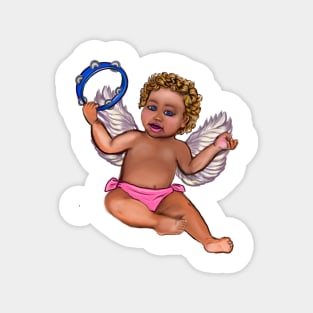 Curly haired Angel playing the tambourine- blissful Sun kissed curly haired Baby cherub angel classical art Magnet