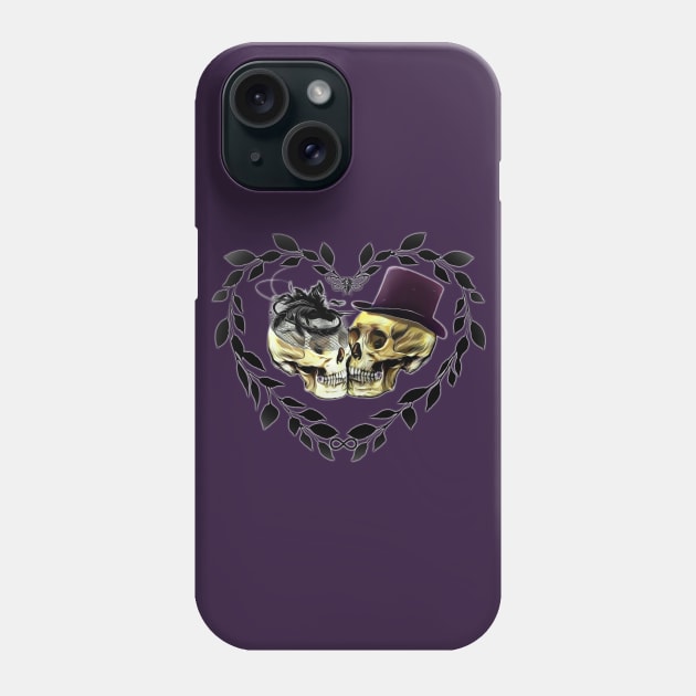 Eternal love, Vintage Lovers skeletons, lovers, cool skulls, bones, romance skull Phone Case by Collagedream