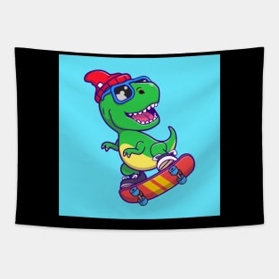 cute_dinosaur_playing_skateboard_vector_illustration Tapestry