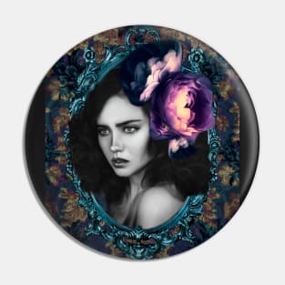 Digital Artwork Woman Art Portrait Floral Fine Artist Pin