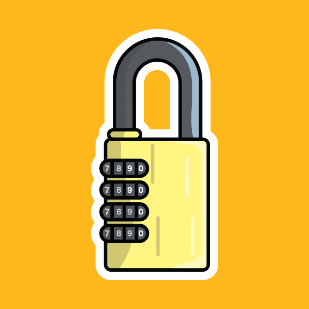 Padlock For Password Secure Sticker vector illustration. Technology and safety objects icon concept. Symbol protection and secure. Cyber security digital data protection concept sticker design by AlviStudio