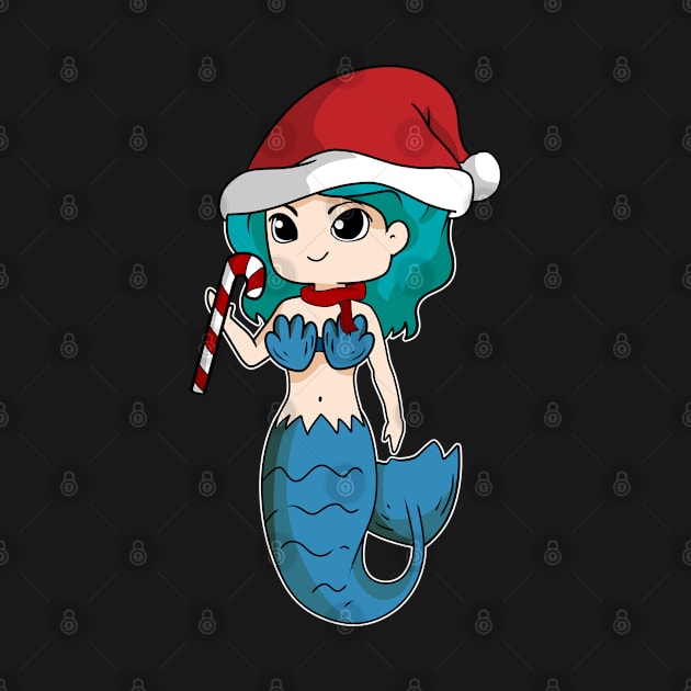 Santa Hat Mermaid with candy cane Christmas Holiday by TheBeardComic