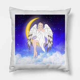 Crescent Moon Angel w Background Pillow