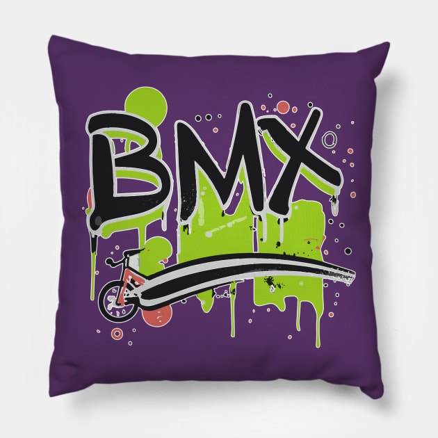 BMX Bike Grunge for Men Women Kids and BMX Riders Pillow by Vermilion Seas