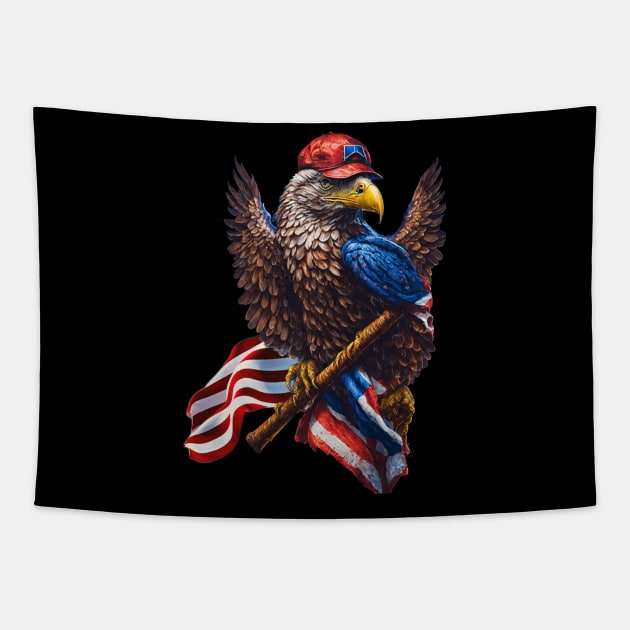 An eagle, an American flag and a baseball hat Tapestry by Apparels2022