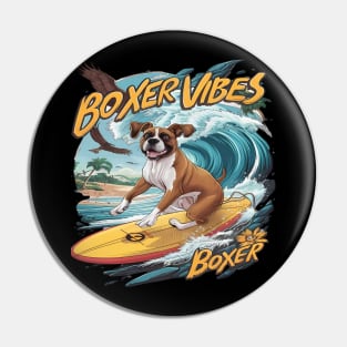 Majestic Boxer Dog Surfing Pin