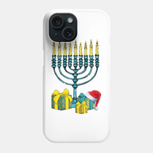 Menorah Santa Hat Chanukah Hanukkah Jewish Christmas Pajama Phone Case