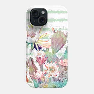 Watercolor cactus, floral and stripes design Phone Case