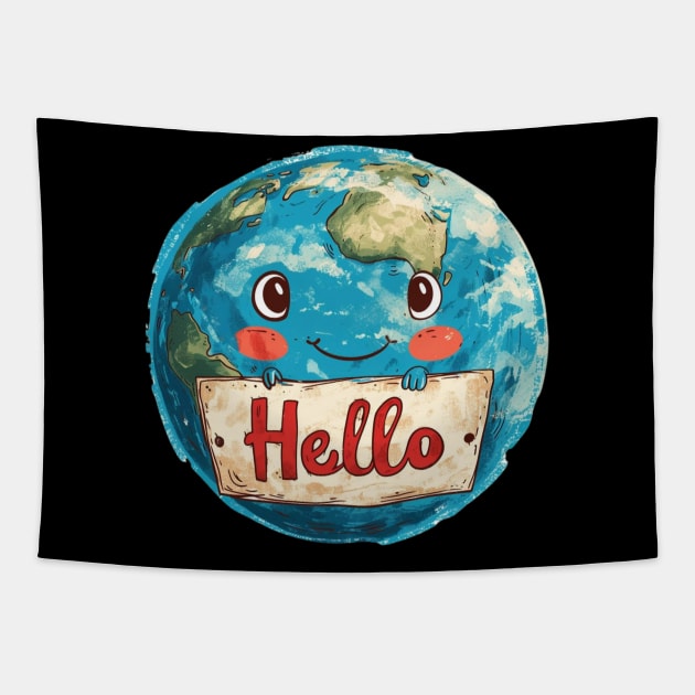 Earth cartoon Tapestry by Crazy skull