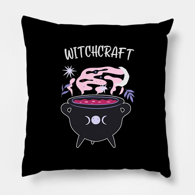 Witchcraft Magic Cauldron Witch Wicca Pillow by Foxxy Merch