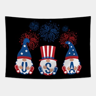 Three Gnomes Celebrating Independence USA Day 4th Of July Tapestry