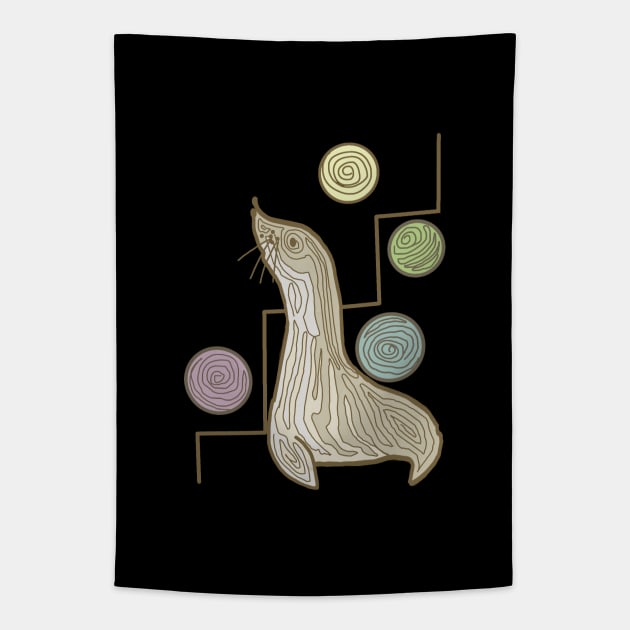 A Seal Plays With Balls Tapestry by DesignTree