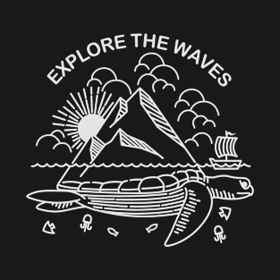 Explore the Waves Turtle Line Art - Turtle island line T-Shirt