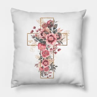 Christian Flowers Cross Pillow