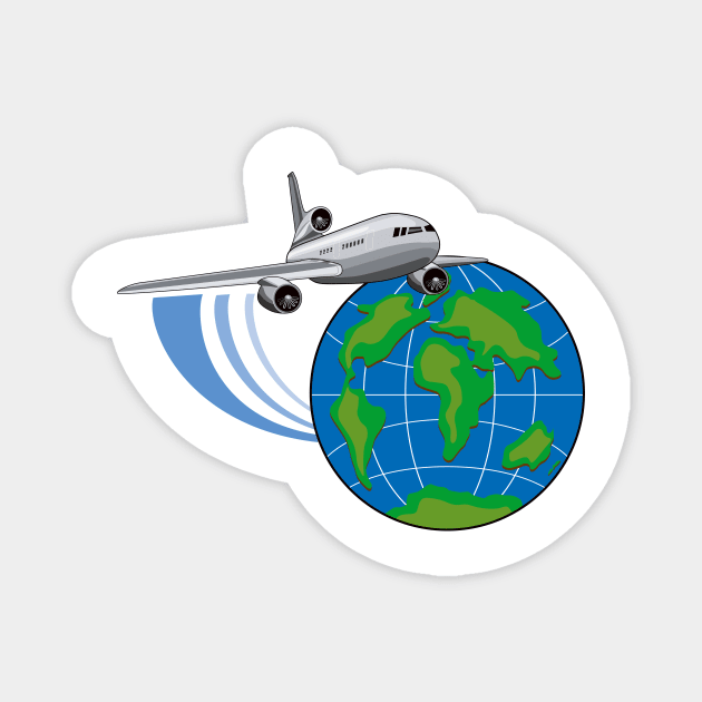 Commercial Jet Around World Retro Magnet by retrovectors