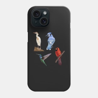 East Cost Birds Detailed Illustration Four Pack (Egret, Blue Jay, Hummingbird, Cardinal) Phone Case