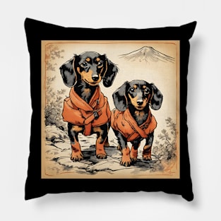 Vintage Doxie Dogs Going on a Vacation Field Trip Backpacker Hiking Pillow