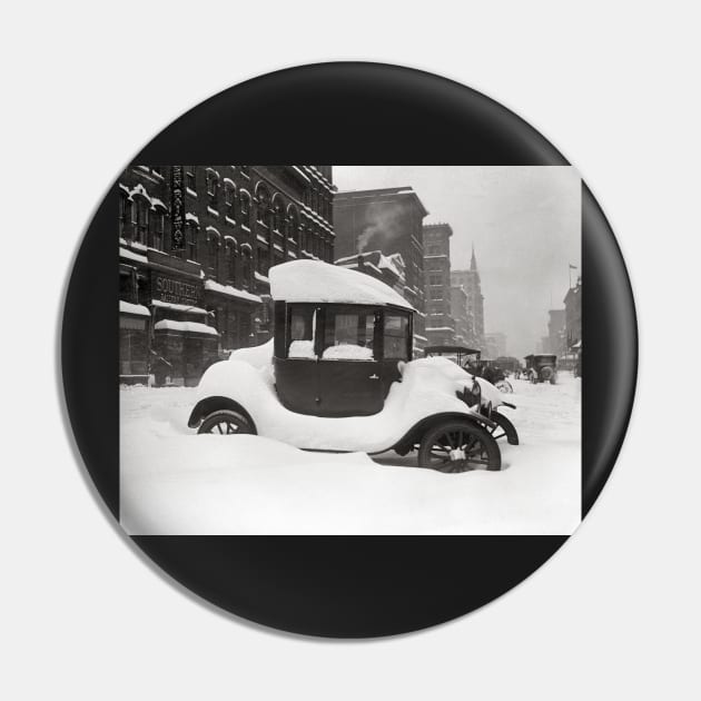 Model T Buried in Snow, 1922. Vintage Photo Pin by historyphoto