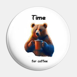 A bear is holding a steaming mug of coffee Pin