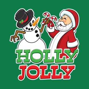 HOLLY JOLLY Santa Claus and Frosty Christmas Cheer T-Shirt