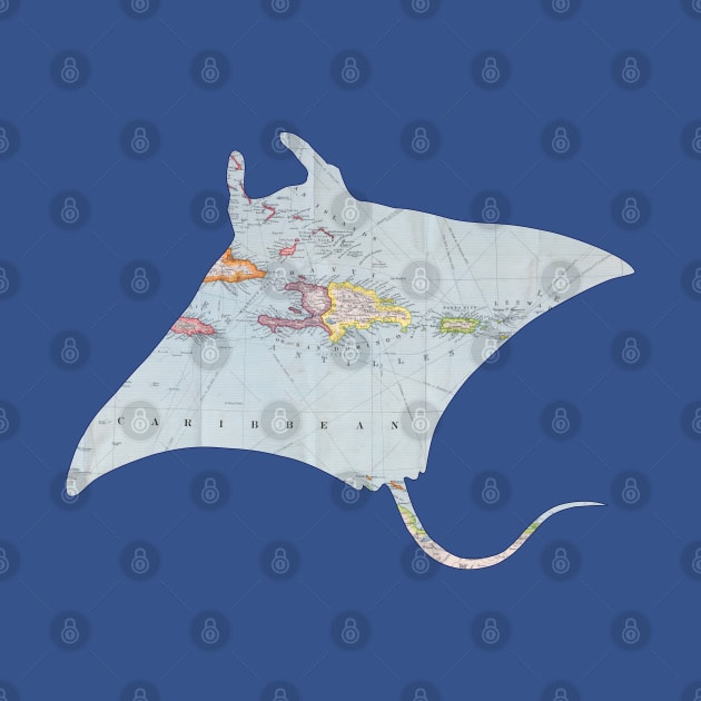 Manta Ray cut from 1915 map of Caribbean by tsd-fashion