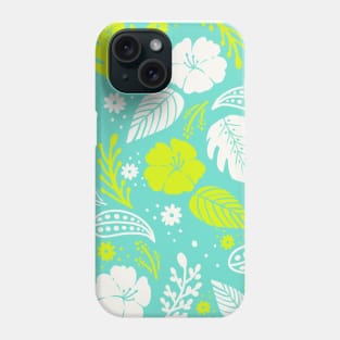 Foliage & Hibiscus Pattern - Blue & Green Phone Case