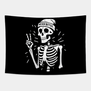 Halloween Never Better Skeleton Peace Sign Tapestry