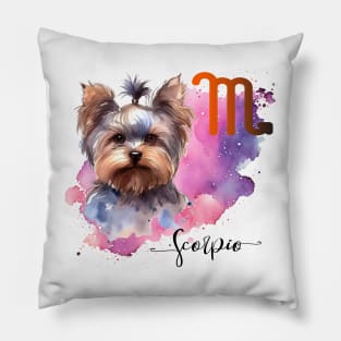 Scorpio Zodiac Sign Cute Yorkie Yorkshire Terrier Watercolor Art Pillow