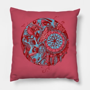 Pastel Tones Skull and Dreamcatcher Circle Pillow