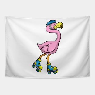 Flamingo as Skater with Skates & Helmet Tapestry