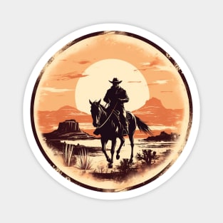 Desert Trails & Vintage Tales: Retro Cowboy Silhouette in the Wild West Magnet