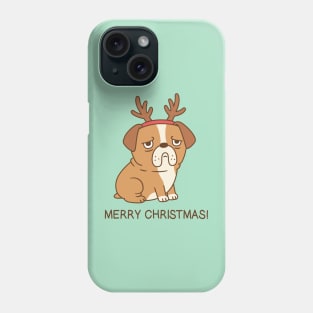 Grumpy Bulldog With Reindeer Antlers Funny Merry Christmas Phone Case