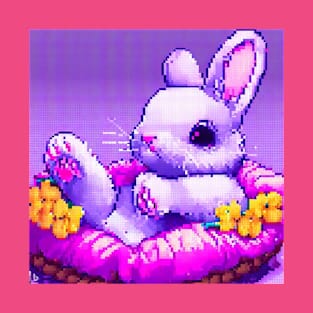 Pixel Bunny Flowers and Basket T-Shirt