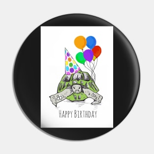 Happy Birthday Tortoise in Party Hat Pin