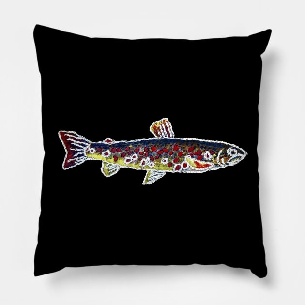 Fishes in Stitches 006 Trout Pillow by Therese Kerbey