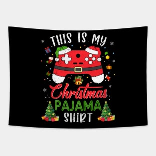 This is My Christmas Pajama Santa Hat Gamer Video Game Games T-Shirt Tapestry