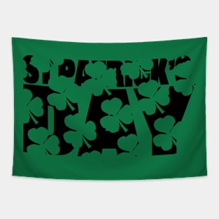 St Patricks Day Typography Black Shamrock Tapestry