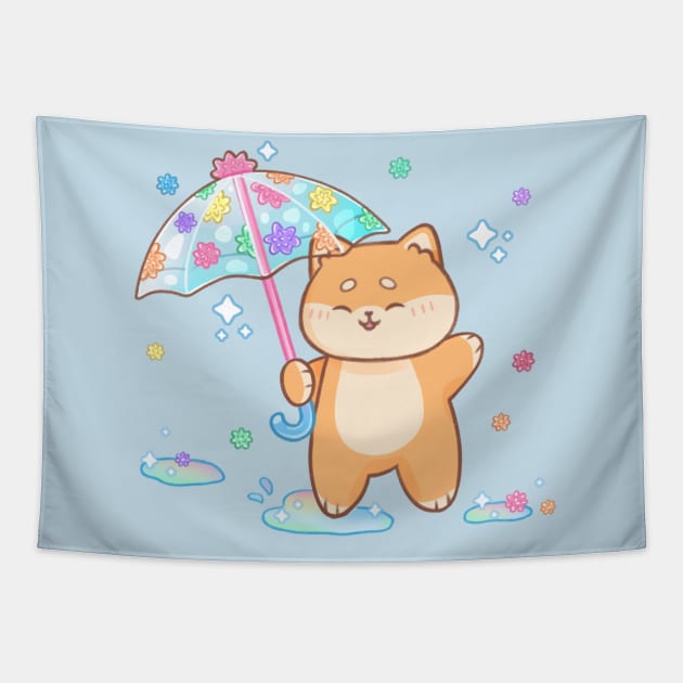 Shiba on Konpeito Rain Tapestry by Kukoo.Kat