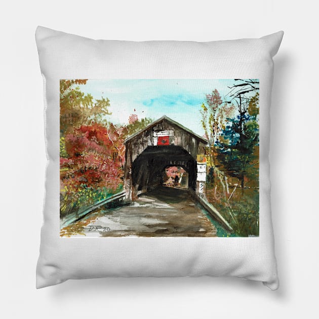 Trout Creek covered bridge #5 Moor's Mill, Waterford Pillow by DureallFineArt