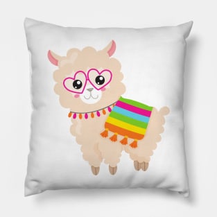 Mexican Llama, Cute Llama, Cute Alpaca, Glasses Pillow