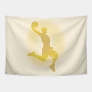 Basketball Player Dunking Sprayed Yellow Tapestry