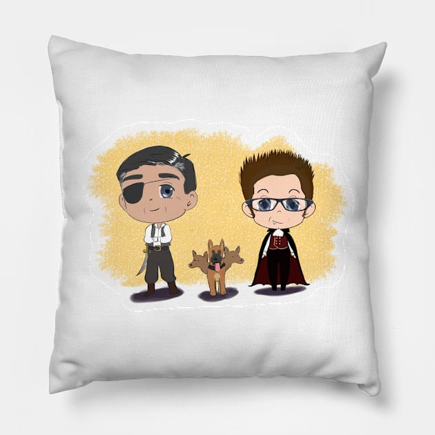 The Buccaneer, The Vampyre, and CerBEARus. Pillow by DaijiDoodles