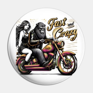 Wild Ride Woman Sasquatch Yeti bigfoot on Motorcycle Pin