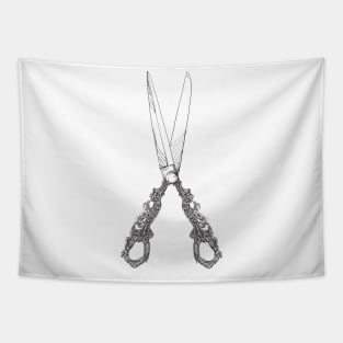 Vintage scissors black and white lineart Tapestry