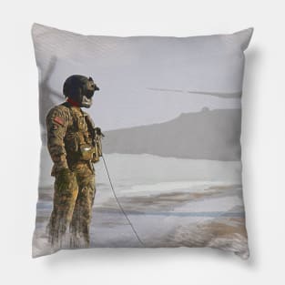 Beautiful watercolor painting of a US army soldier near a US helicopter Pillow