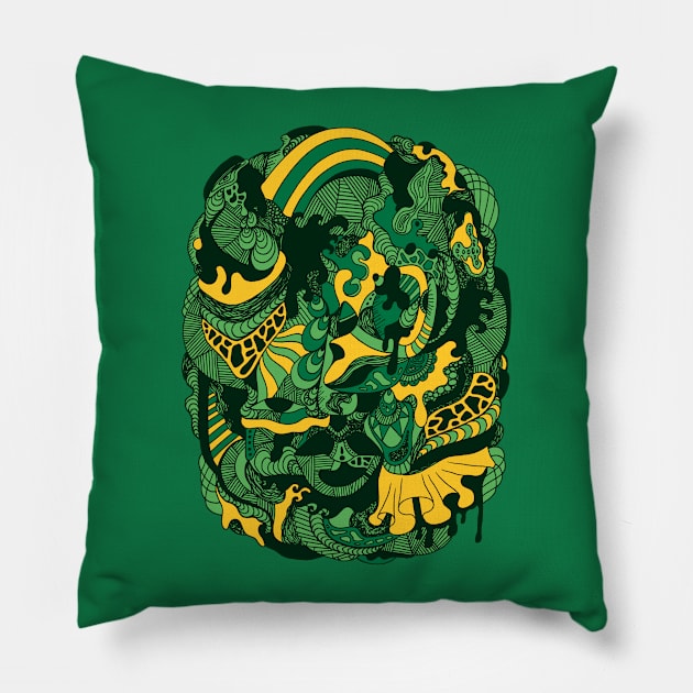 Forrest Green Abstract Wave of Thoughts No 2 Pillow by kenallouis